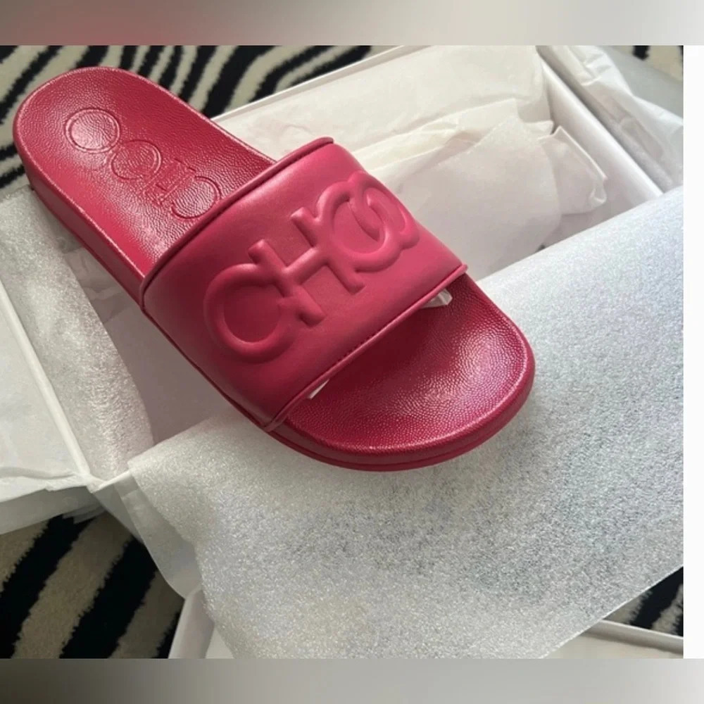 New in Box Jimmy CHOO Nappa Leather Barbie Core Slides Hot Pink